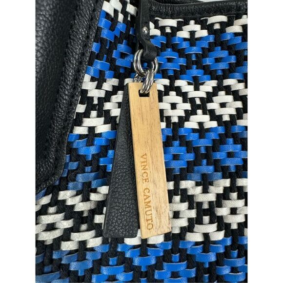 Vince Camuto Blue White Woven Harlo Tote Shoulder Leather Blend Purse - Picture 3 of 15